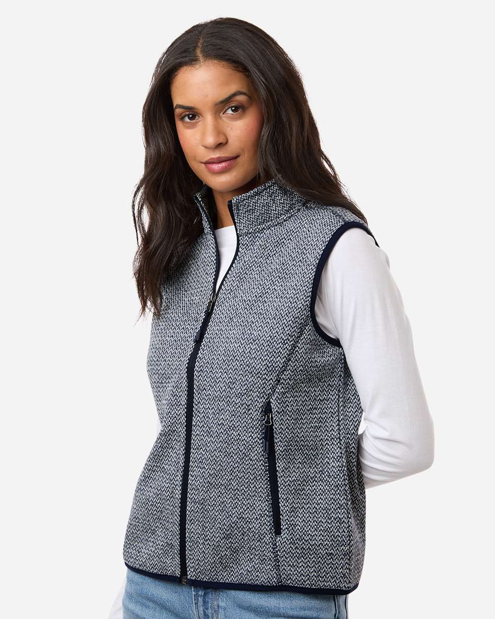 North End Women's Jasper Jacquard Fleece Vest - NE731W Classic Navy- White