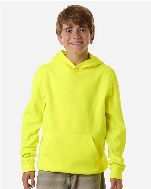 Team 365 Youth Squad Hooded Tech Fleece Pullover - TT400Y Safety Yellow