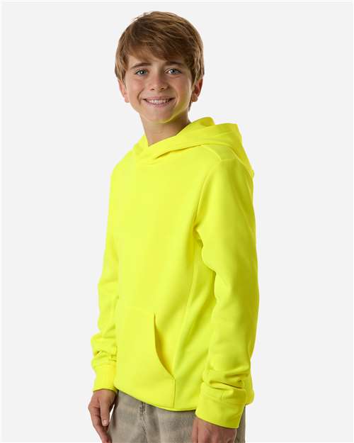 Team 365 Youth Squad Hooded Tech Fleece Pullover - TT400Y Safety Yellow