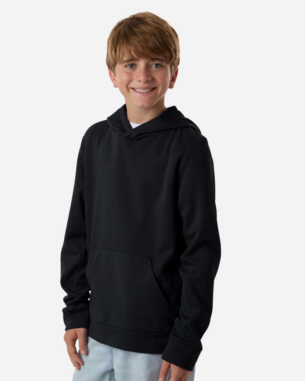 Team 365 Youth Squad Hooded Tech Fleece Pullover - TT400Y Black