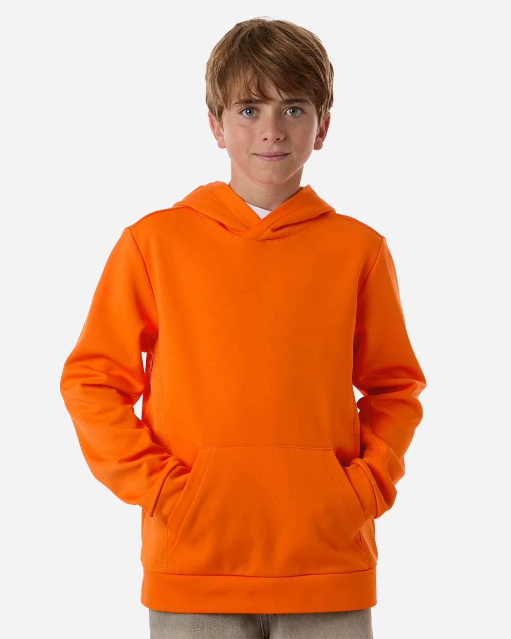 Team 365 Youth Squad Hooded Tech Fleece Pullover - TT400Y Sport Orange
