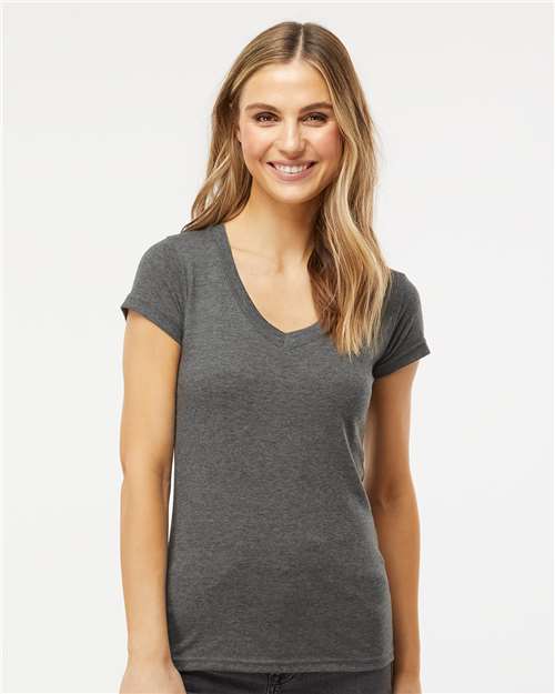 M&O Women's Deluxe Blend V-Neck T-Shirt - 3542 - 3542M Heather Charcoal