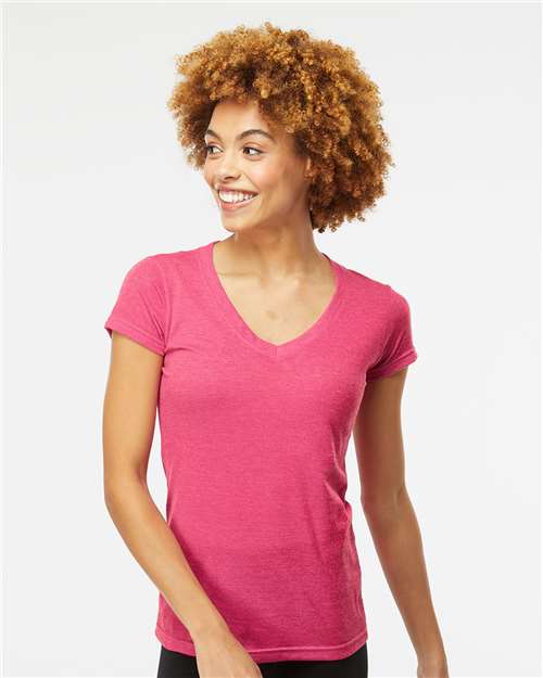 M&O Women's Deluxe Blend V-Neck T-Shirt - 3542 - 3542M Heather Fuchsia