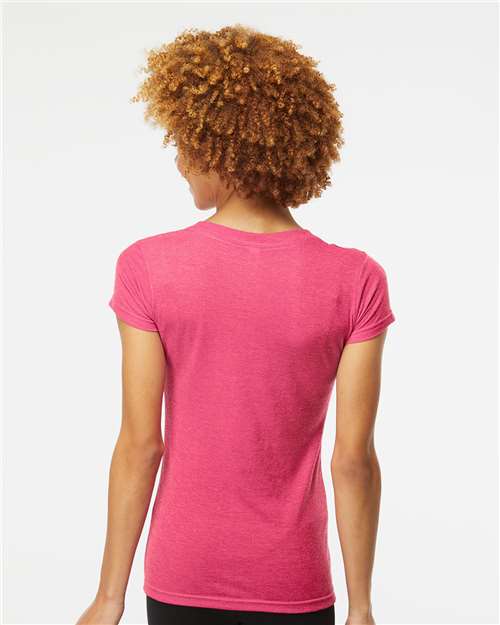 M&O Women's Deluxe Blend V-Neck T-Shirt - 3542 - 3542M Heather Fuchsia