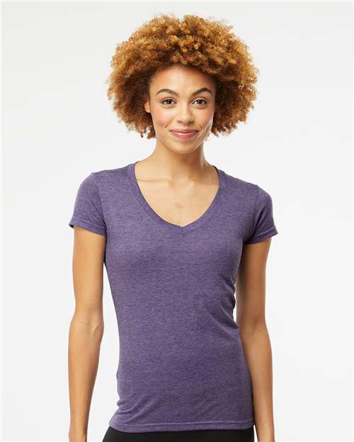 M&O Women's Deluxe Blend V-Neck T-Shirt - 3542 - 3542M Heather Purple