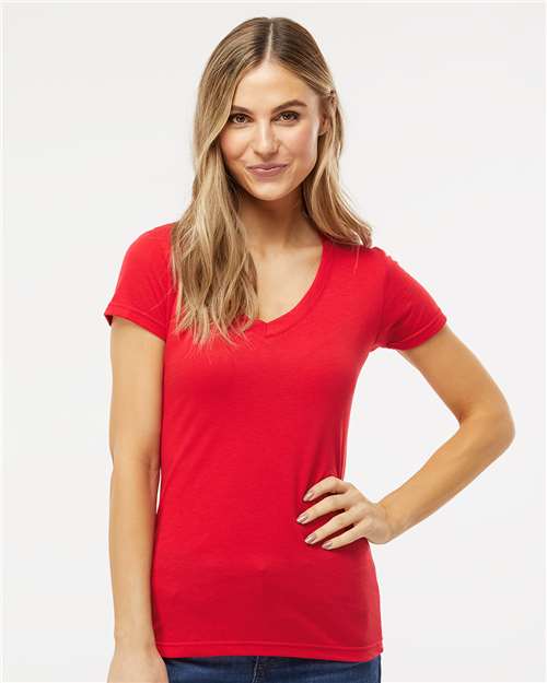 M&O Women's Deluxe Blend V-Neck T-Shirt - 3542 - 3542M Red
