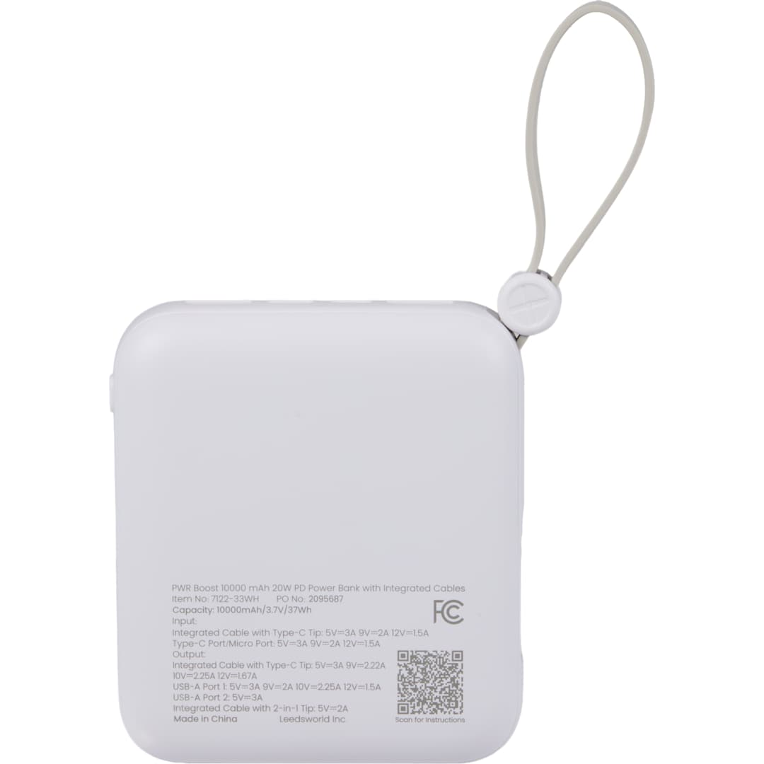 PWR Boost 10000 mAh 20W PD Power Bank w/ Cables - 7122-33 White