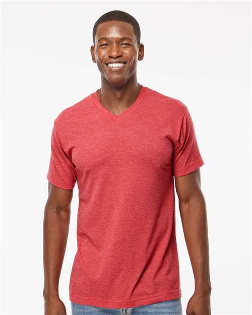 M&O Deluxe Blend V-Neck T-Shirt - 3543 - 3543M Heather Red