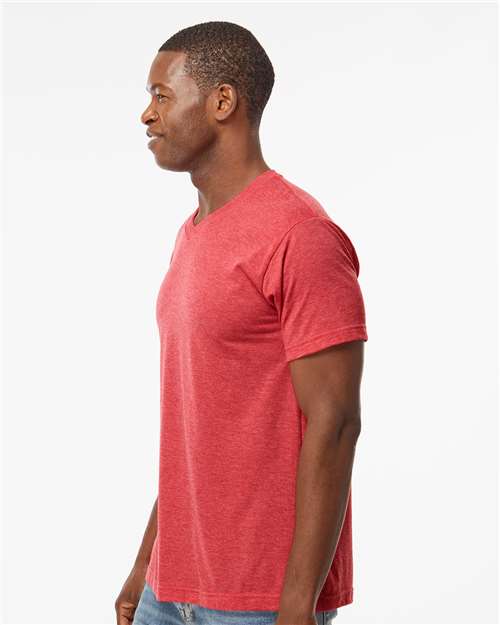 M&O Deluxe Blend V-Neck T-Shirt - 3543 - 3543M Heather Red