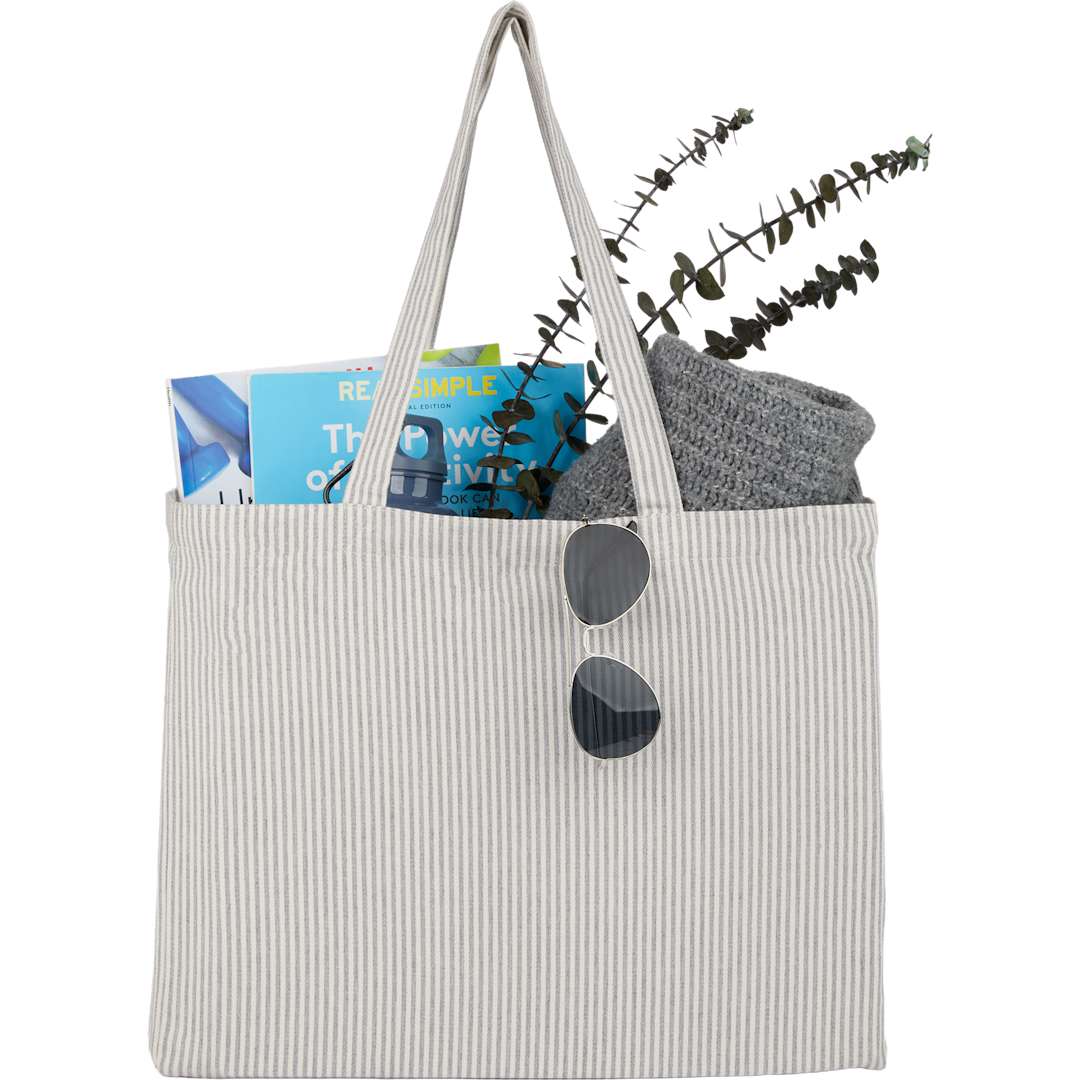 Striped Pacific Recycled Cotton Shopper Tote - 7901-53 Gray