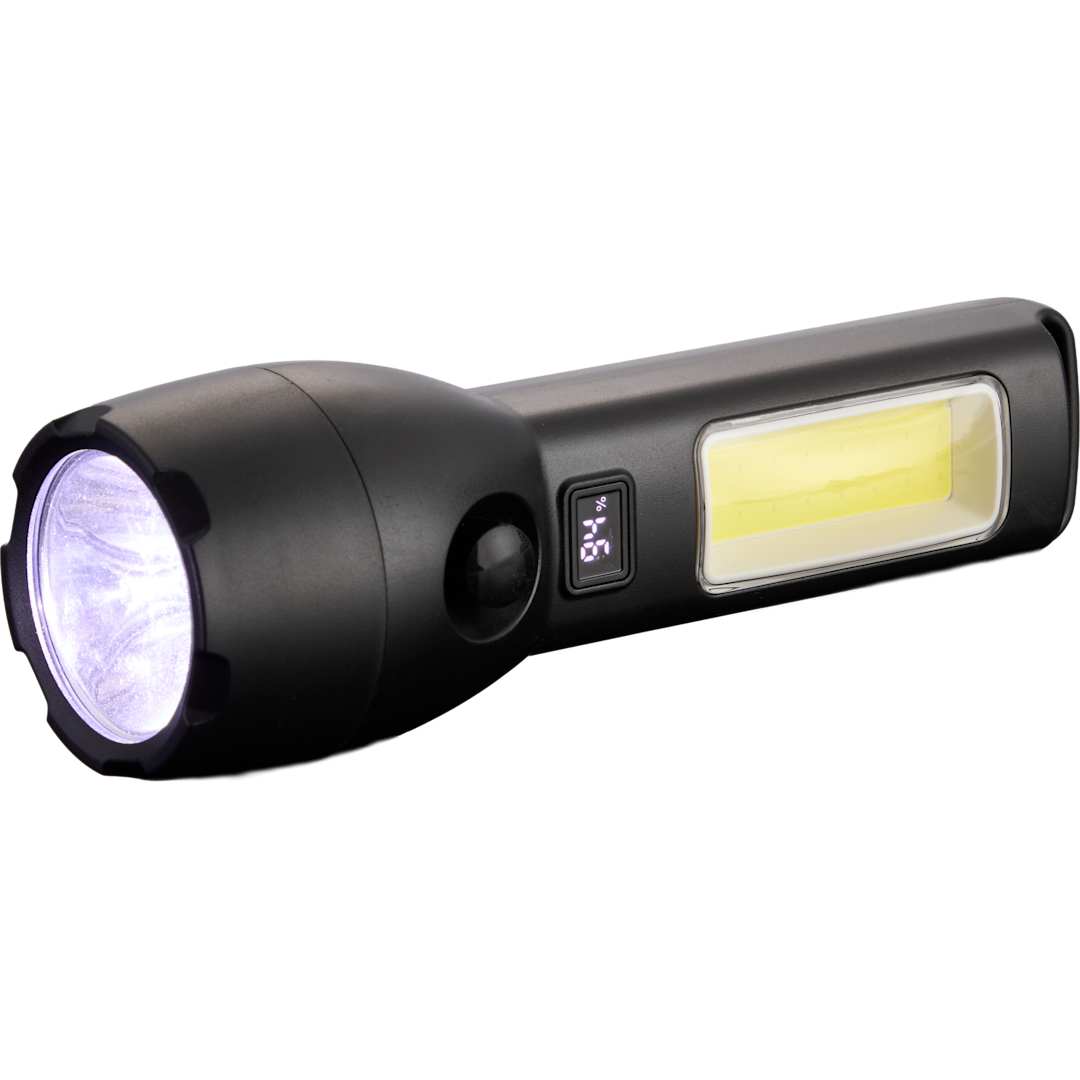 Solar Powered Rechargeable COB Flashlight - 8053-27 Black