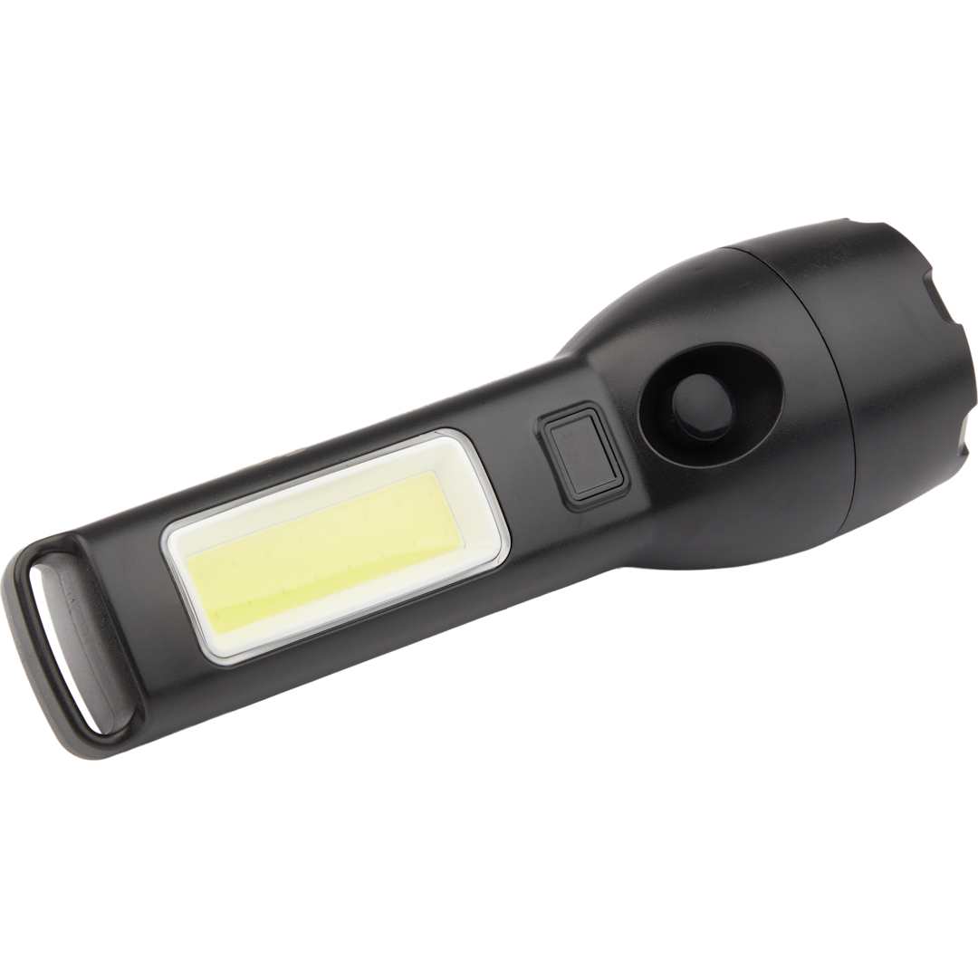 Solar Powered Rechargeable COB Flashlight - 8053-27 Black