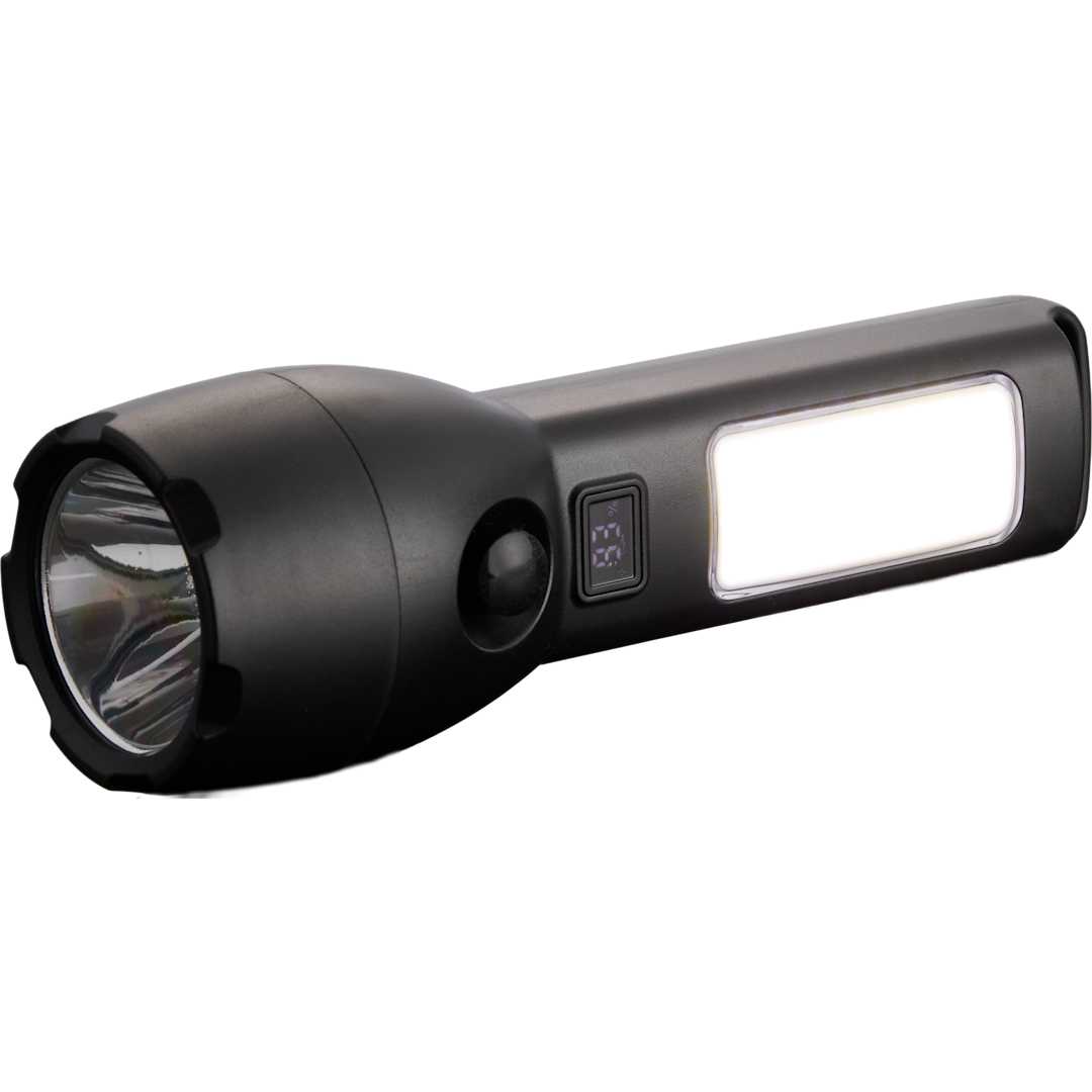 Solar Powered Rechargeable COB Flashlight - 8053-27 Black