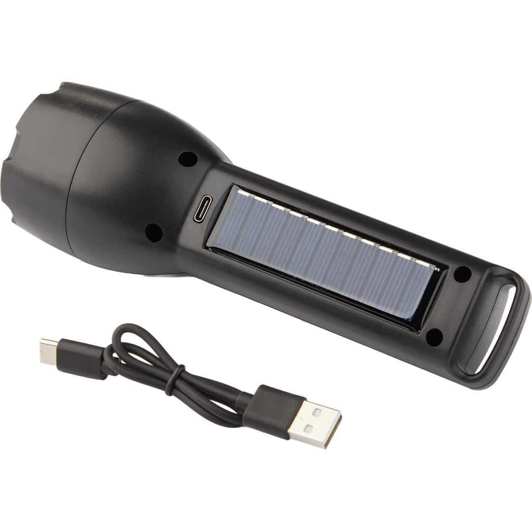 Solar Powered Rechargeable COB Flashlight - 8053-27 Black