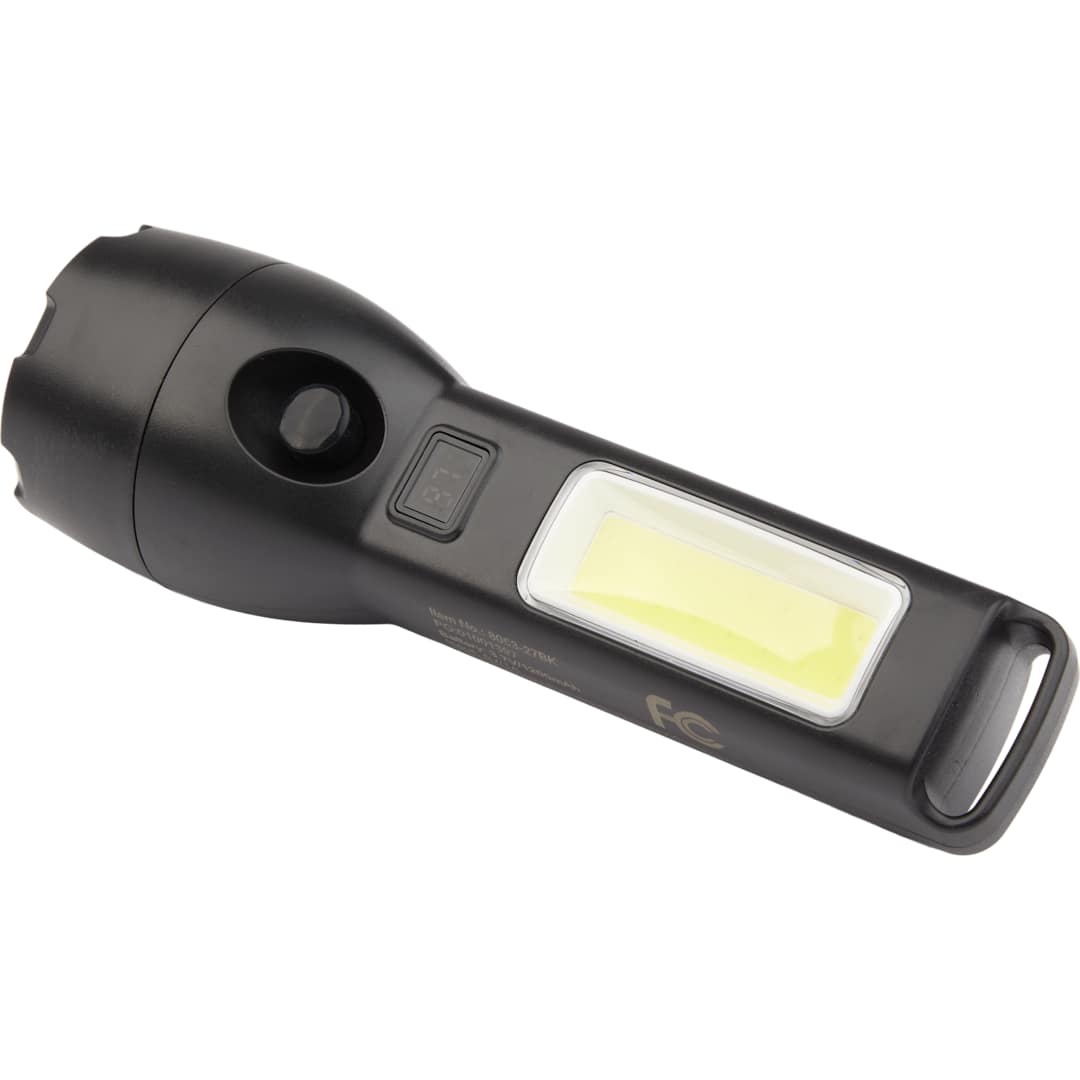 Solar Powered Rechargeable COB Flashlight - 8053-27 Black