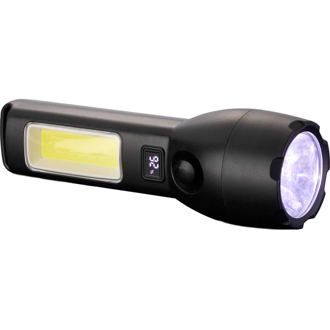 Solar Powered Rechargeable COB Flashlight - 8053-27 Black