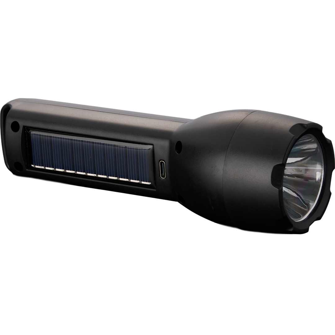 Solar Powered Rechargeable COB Flashlight - 8053-27 Black