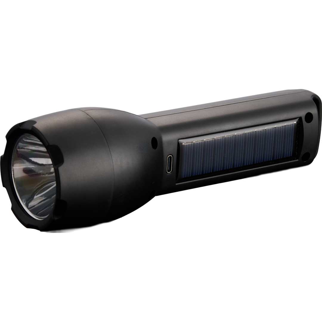 Solar Powered Rechargeable COB Flashlight - 8053-27 Black