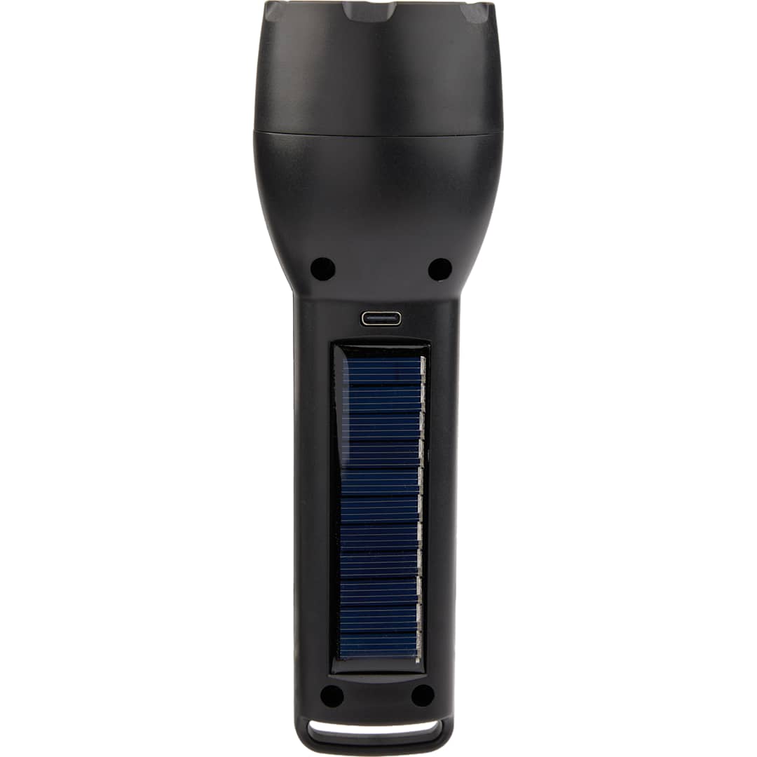Solar Powered Rechargeable COB Flashlight - 8053-27 Black