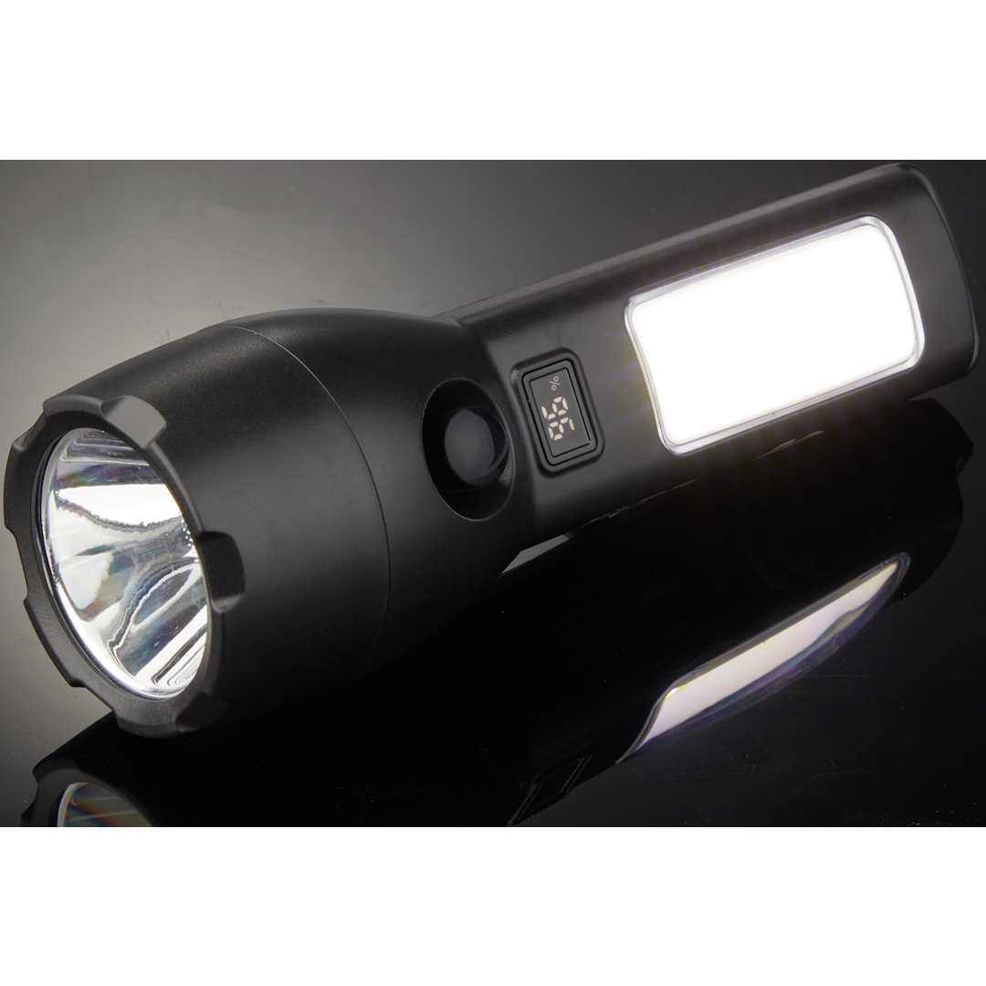 Solar Powered Rechargeable COB Flashlight - 8053-27 Black