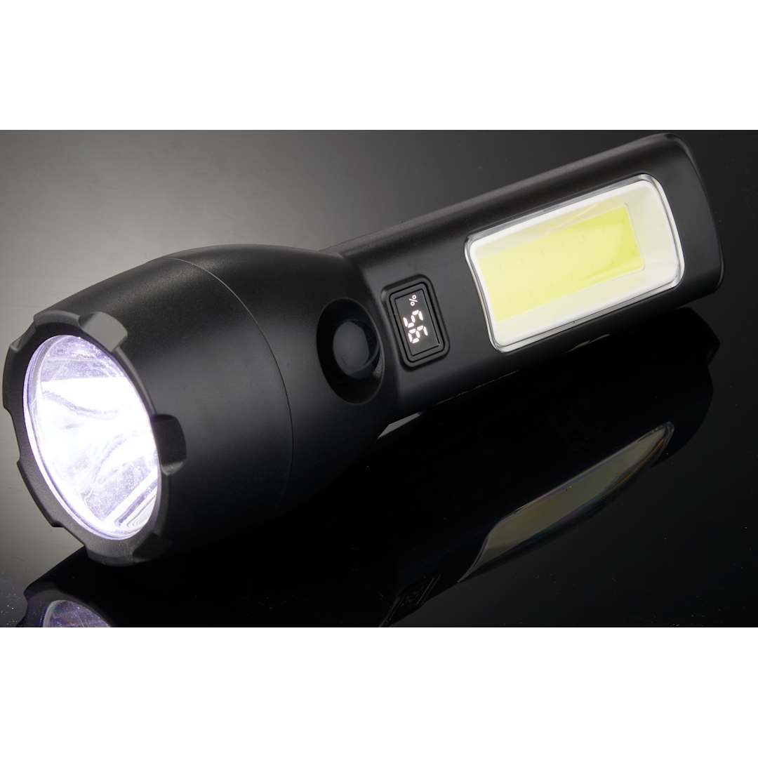 Solar Powered Rechargeable COB Flashlight - 8053-27 Black