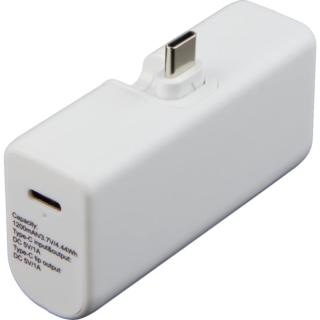 Bullet Stay Powered 1200 mAh Power Bank with Type-C Tip - SM-2856 White