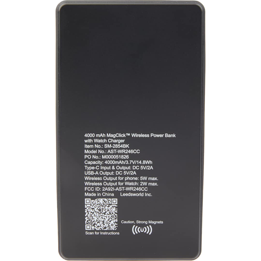 Bullet 4000mAh MagClick™ PowerBank with iWatch Charger - SM-2854 Black