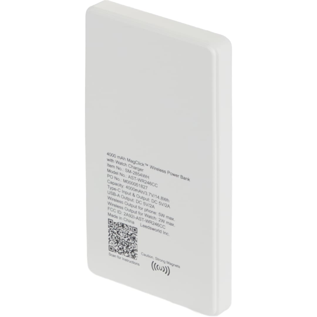 Bullet 4000mAh MagClick™ PowerBank with iWatch Charger - SM-2854 White