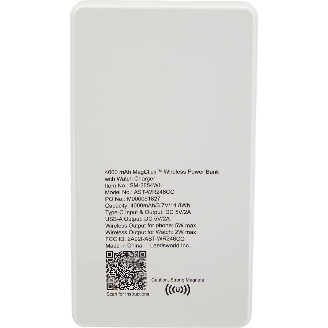 Bullet 4000mAh MagClick™ PowerBank with iWatch Charger - SM-2854 White
