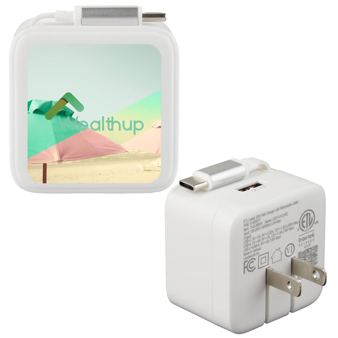 ETL Listed 20W Wall Charger with Retractable Cable - 7143-88 White