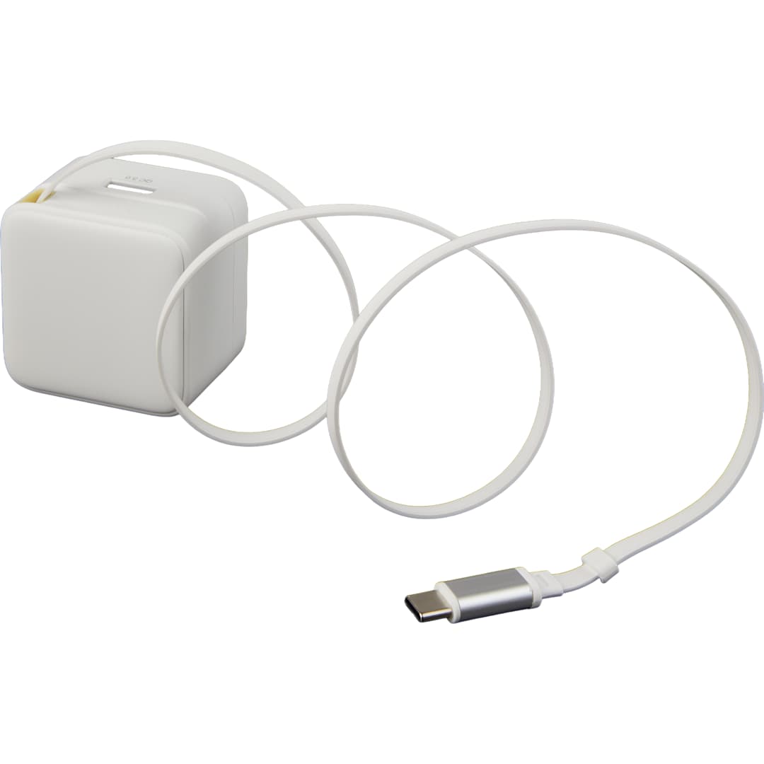 ETL Listed 20W Wall Charger with Retractable Cable - 7143-88 White