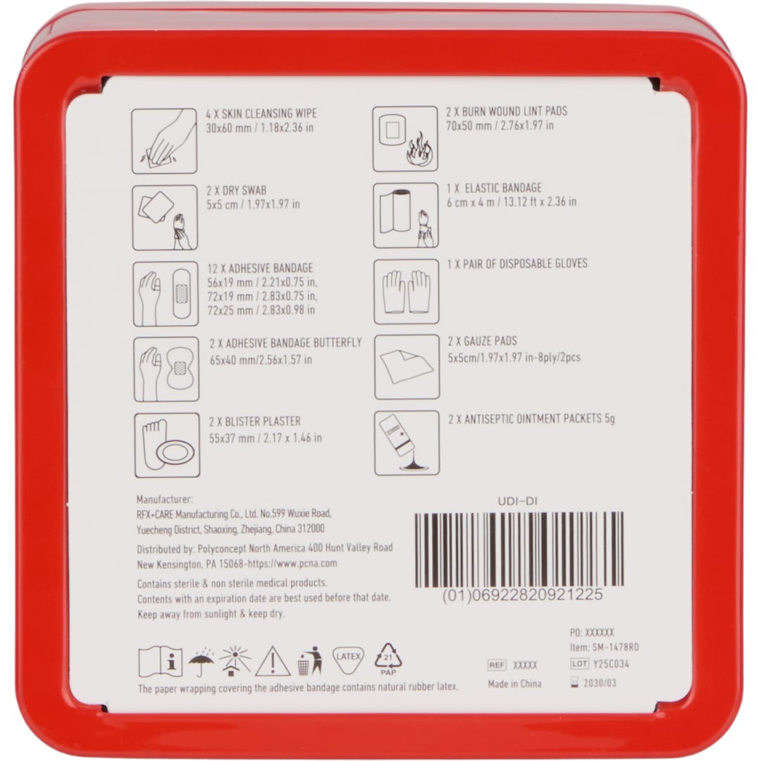 30-Piece First Aid Kit with Tin Case - SM-1478 Red