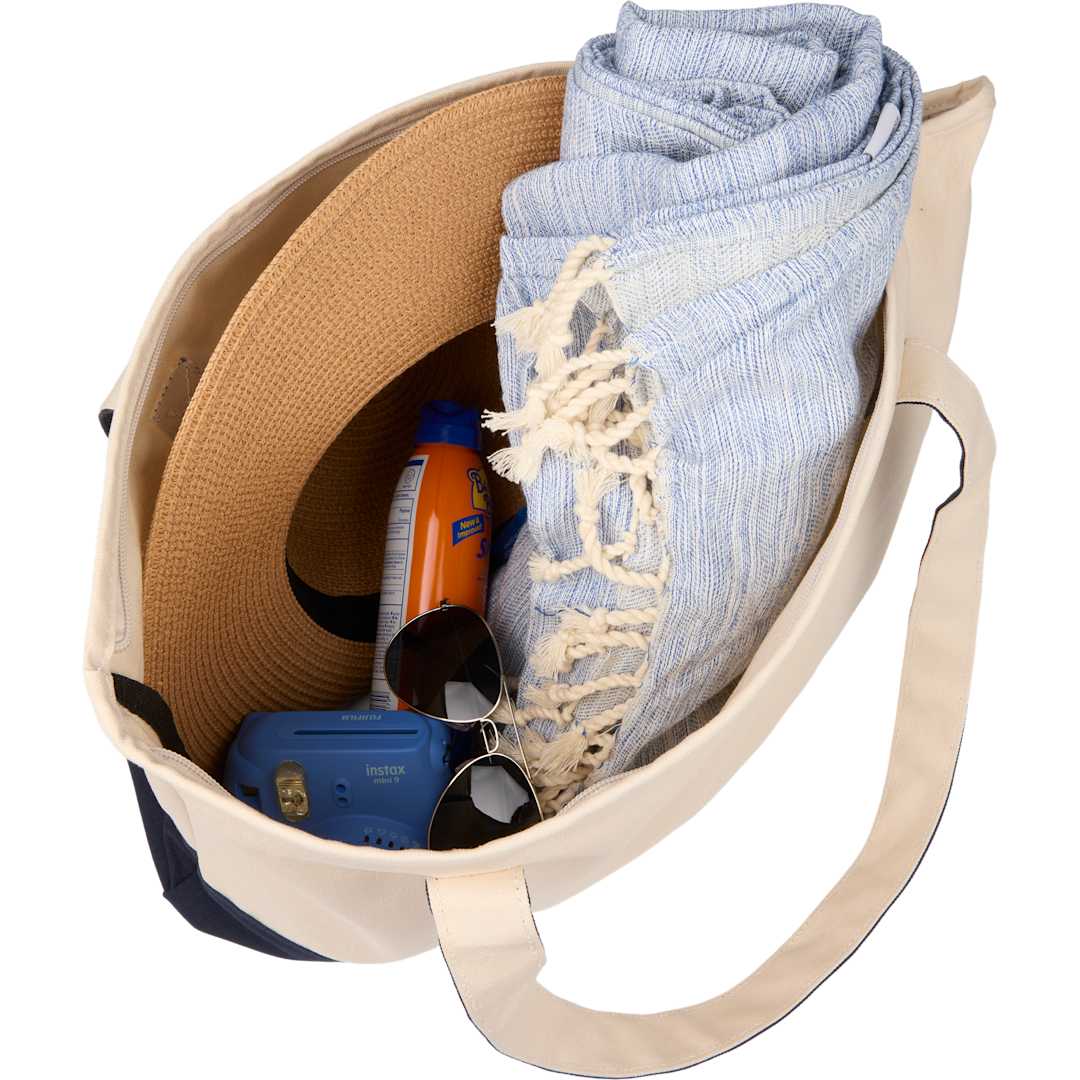 Color Accent 12oz Recycled Cotton Zippered Tote - SM-5460 Blue