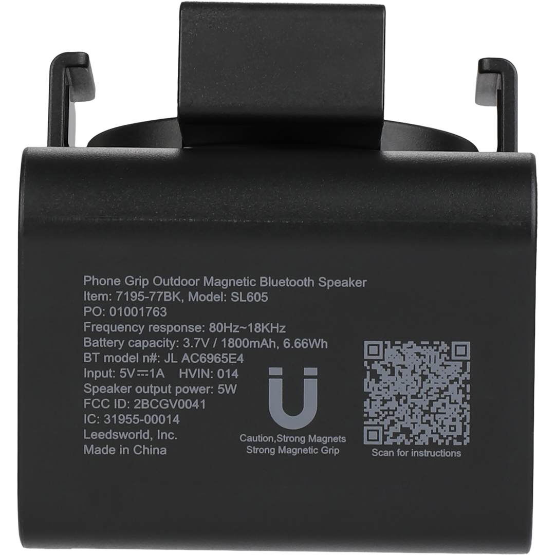 Phone Grip Outdoor Magnetic Bluetooth Speaker - 7195-77 Black