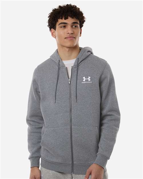 Under Armour Men's Icon Fleece Hooded Full-Zip - 1373881 Pitch Grey Medium Heather- White