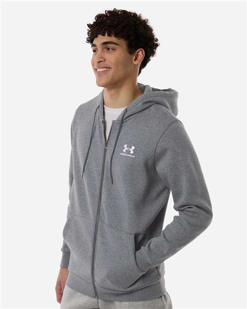 Under Armour Men's Icon Fleece Hooded Full-Zip - 1373881 Pitch Grey Medium Heather- White