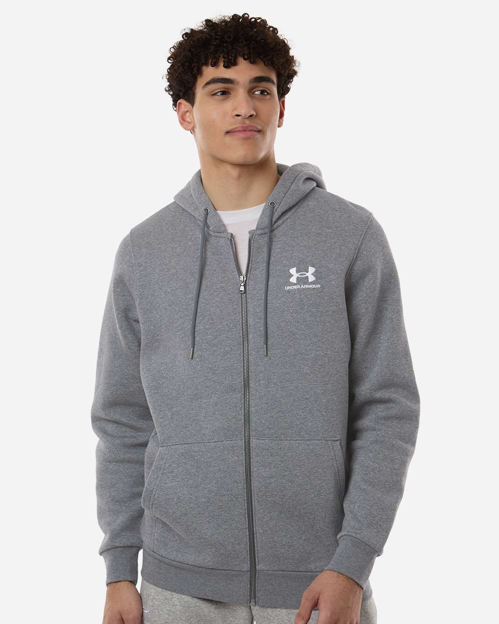 Under Armour Men's Icon Fleece Hooded Full-Zip - 1373881 Pitch Grey Medium Heather- White
