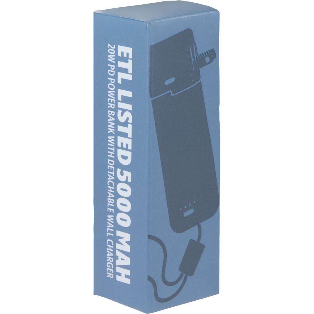 ETL Listed 5000 mAh 20W PD Power Bank with AC Plug - 7122-35 White