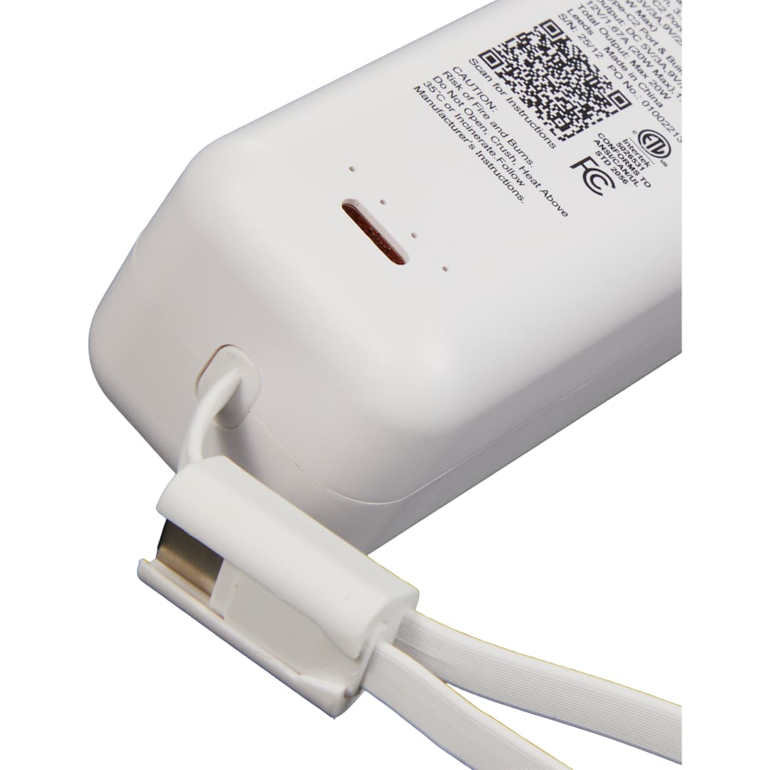 ETL Listed 5000 mAh 20W PD Power Bank with AC Plug - 7122-35 White