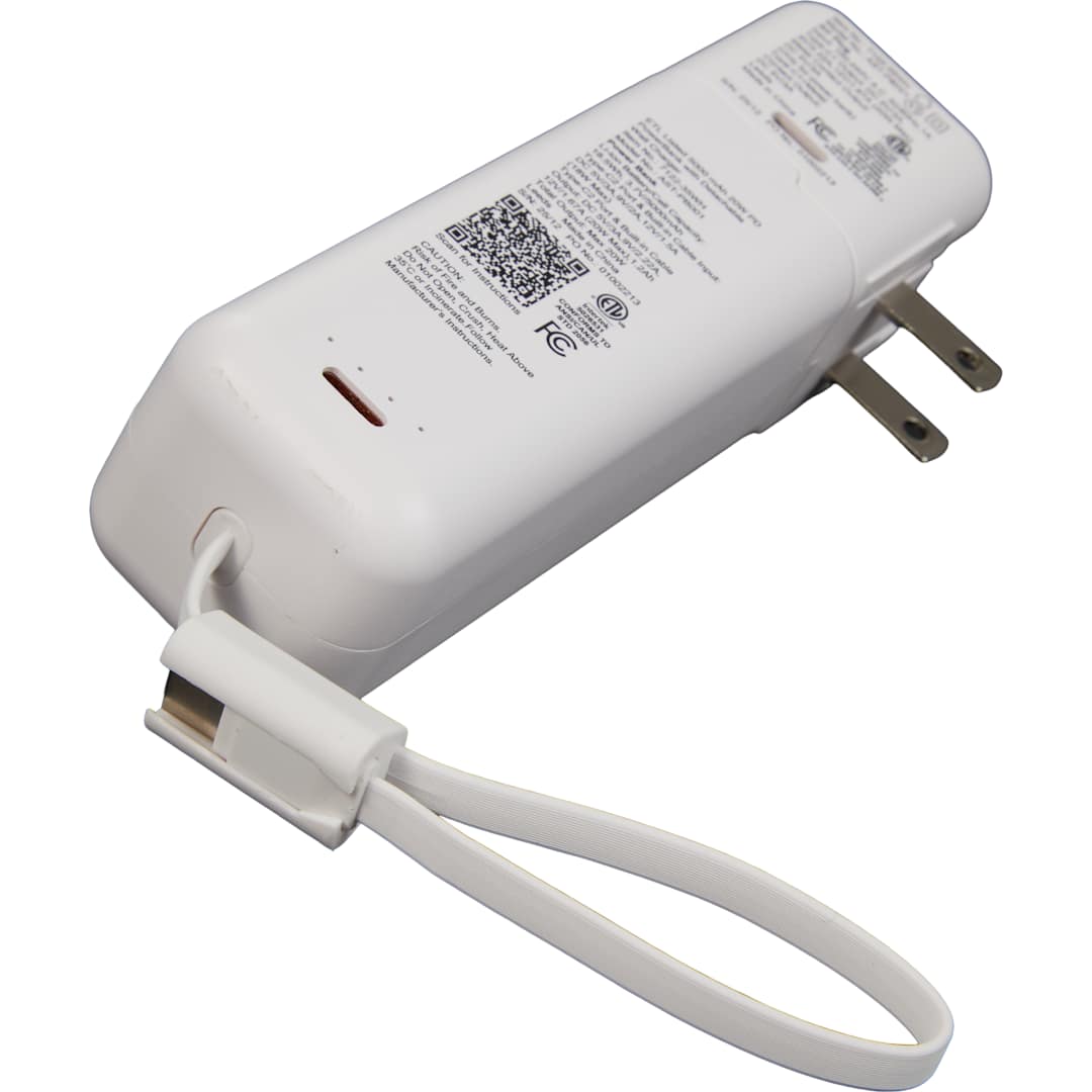 ETL Listed 5000 mAh 20W PD Power Bank with AC Plug - 7122-35 White