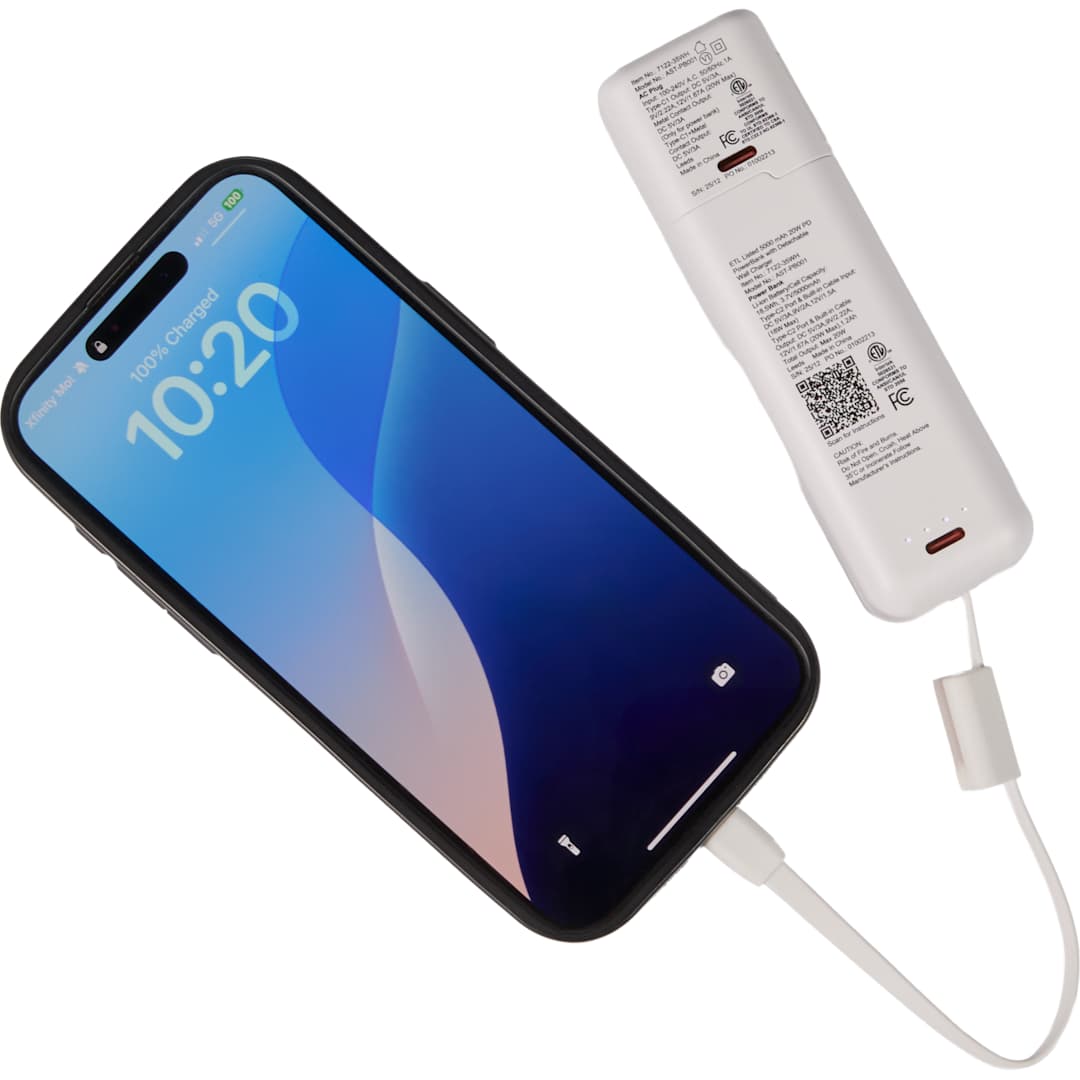 ETL Listed 5000 mAh 20W PD Power Bank with AC Plug - 7122-35 White