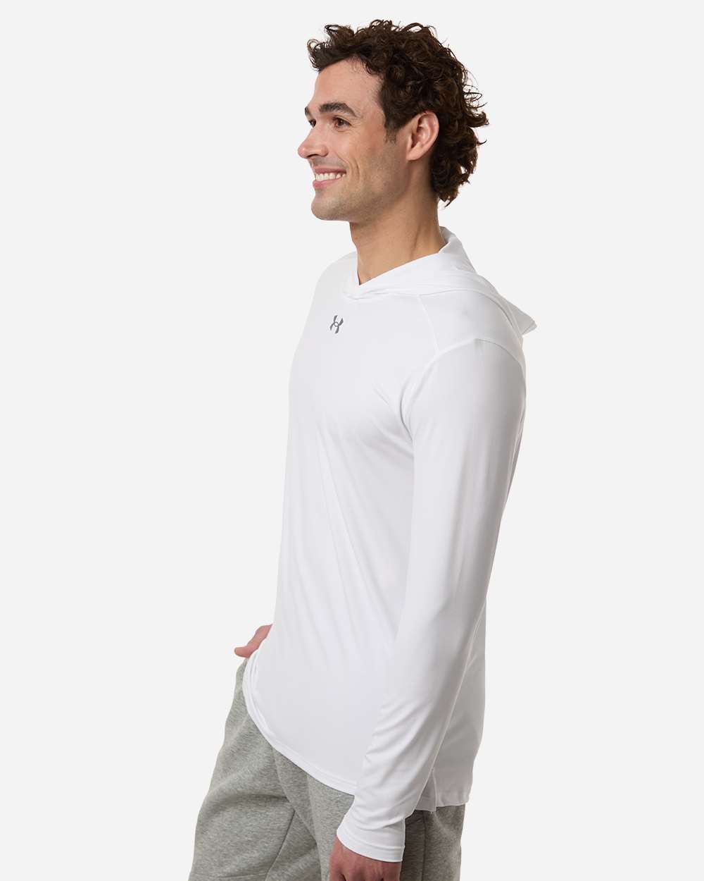 Under Armour Men's Team Vanish Hooded Long Sleeve T-Shirt - 6014164 White- Pitch Grey
