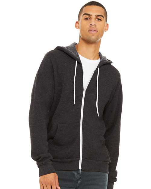 BELLA + CANVAS Unisex Sponge Fleece Full-Zip Hoodie Sweatshirt - 3739 Dark Grey Heather