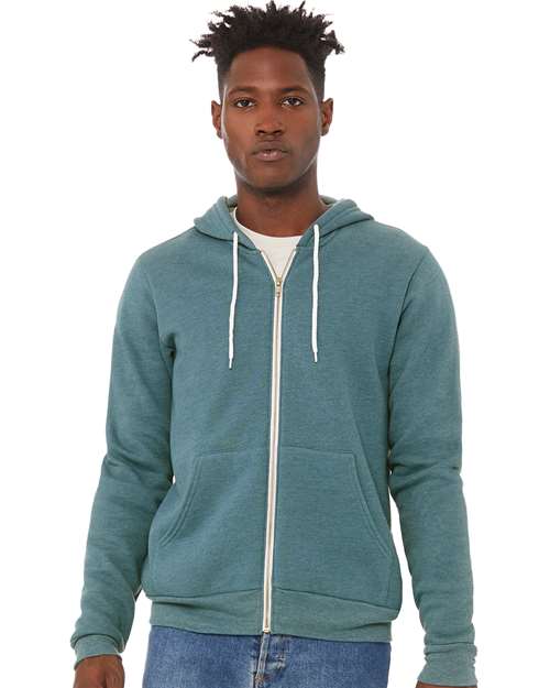 BELLA + CANVAS Unisex Sponge Fleece Full-Zip Hoodie Sweatshirt - 3739 Heather Deep Teal