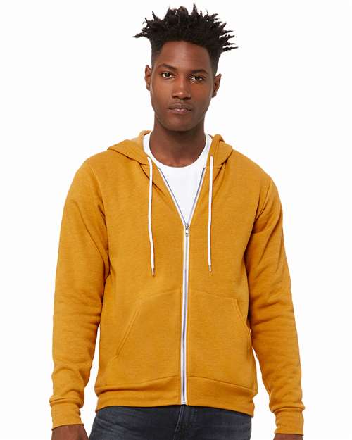 BELLA + CANVAS Unisex Sponge Fleece Full-Zip Hoodie Sweatshirt - 3739 Heather Mustard