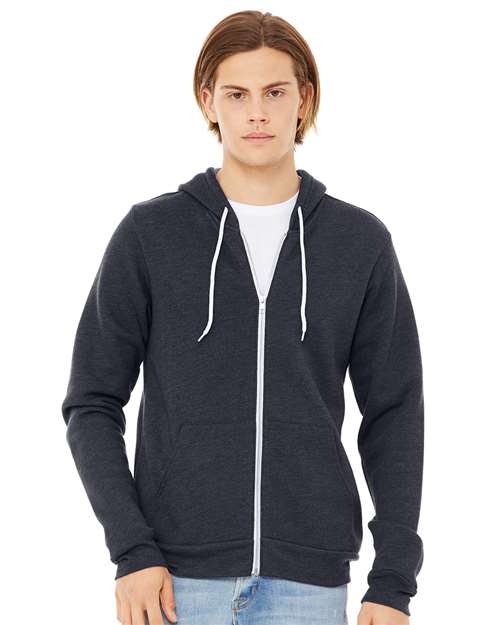 BELLA + CANVAS Unisex Sponge Fleece Full-Zip Hoodie Sweatshirt - 3739 Heather Navy