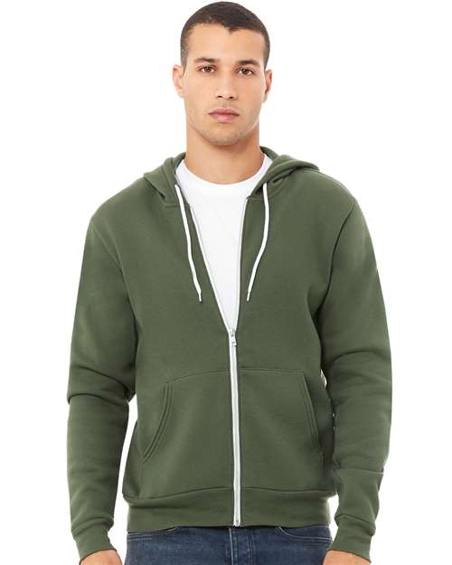 BELLA + CANVAS Unisex Sponge Fleece Full-Zip Hoodie Sweatshirt - 3739 Military Green