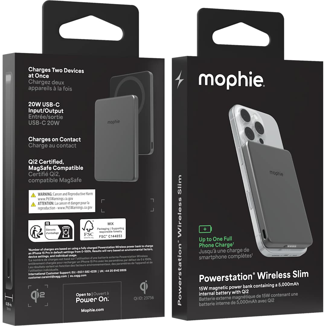 mophie mophie Slim 5,000 mAh Qi 2 Wireless Power Bank - 7124-33 Gray