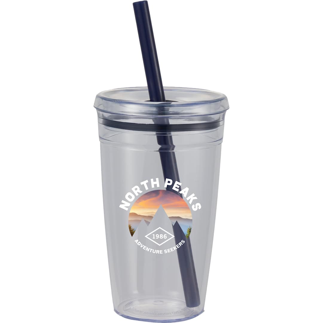 Anna Recycled Acrylic Tumbler w/ Straw 15oz - SM-6560 Blue