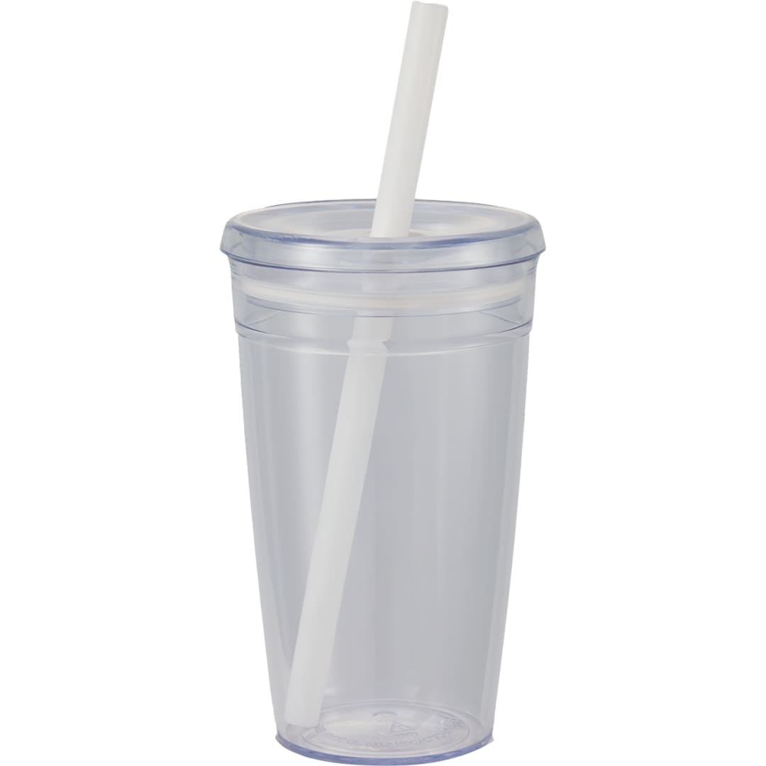 Anna Recycled Acrylic Tumbler w/ Straw 15oz - SM-6560 White